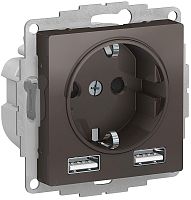 Розетка с заземлением +2xUSB тип A+A без рамки Systeme Electric AtlasDesign 1-м. мокко картинка